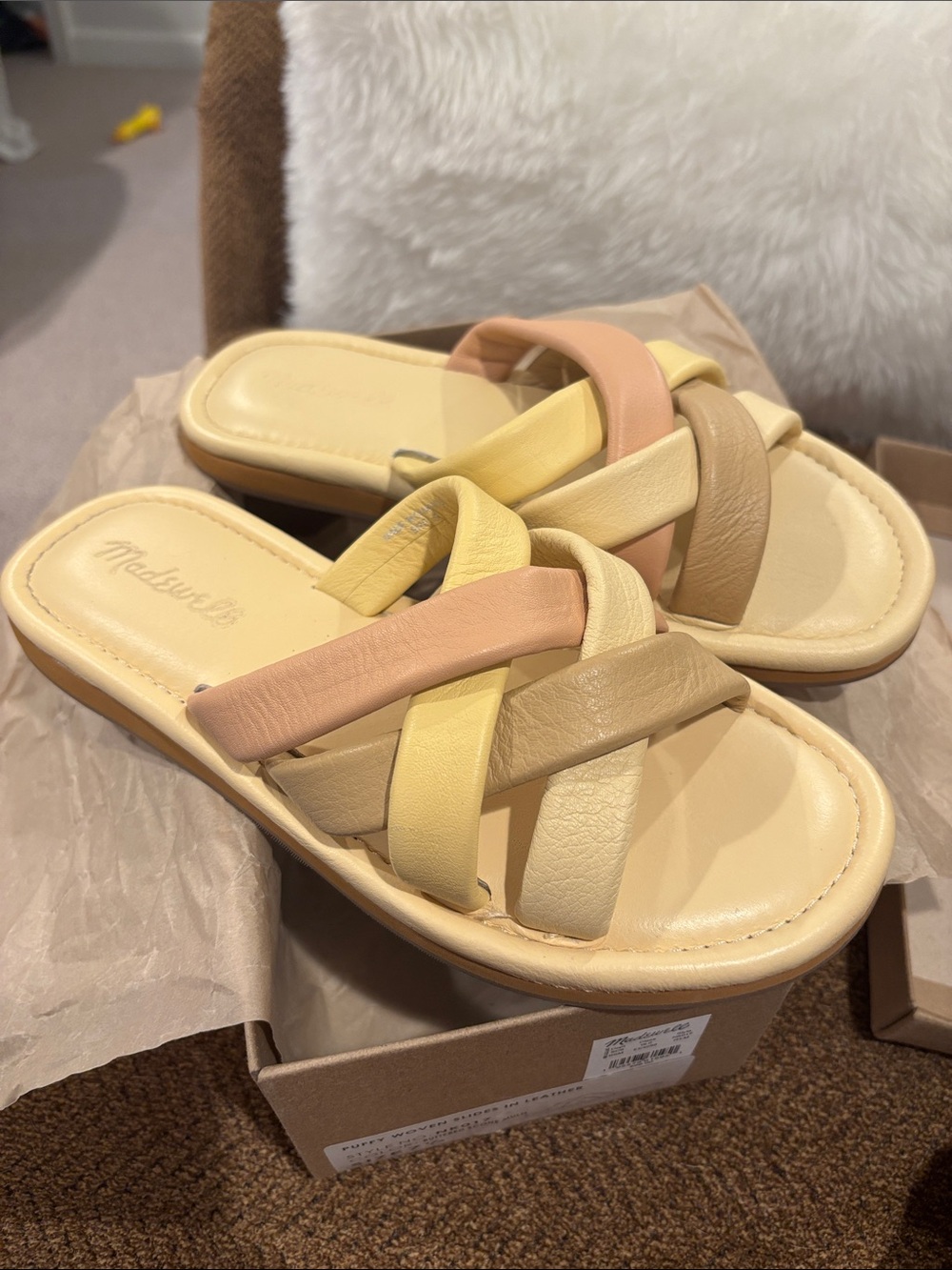 Madewell Puffy Woven Leather Slides - Buttered Scone Multi